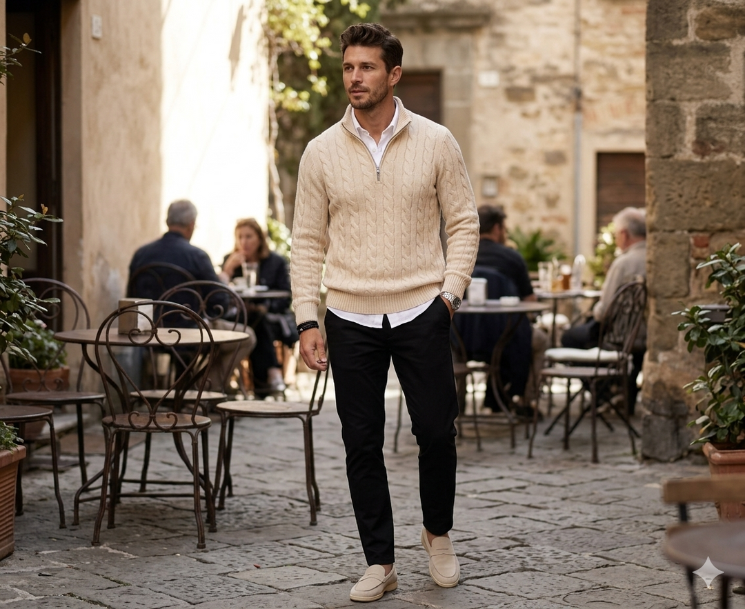 Cable Knit Quarter Zip Sweater