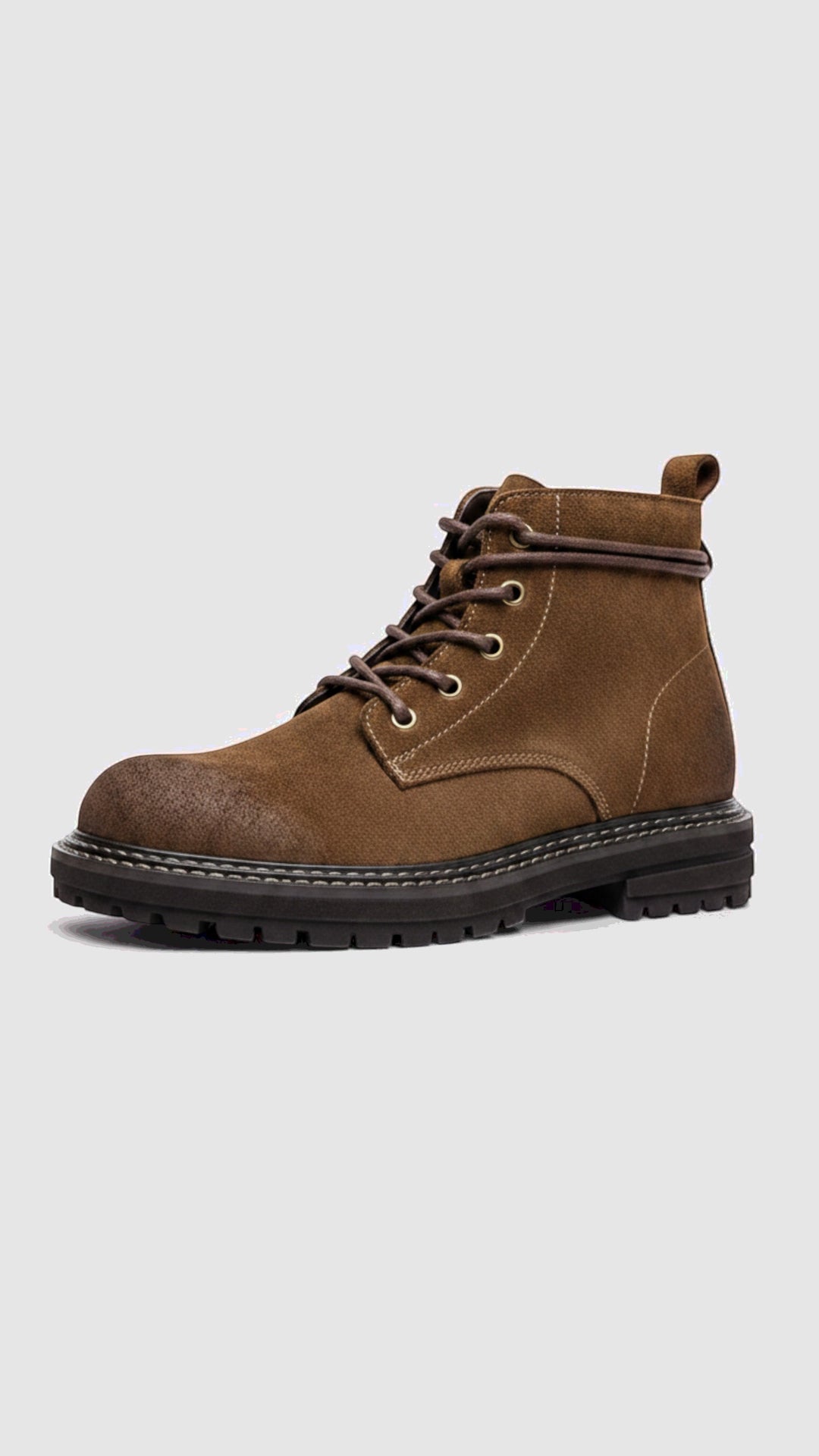 The Wool Company men's yellow-brown suede work boots with fleece lining and lace-up closure.